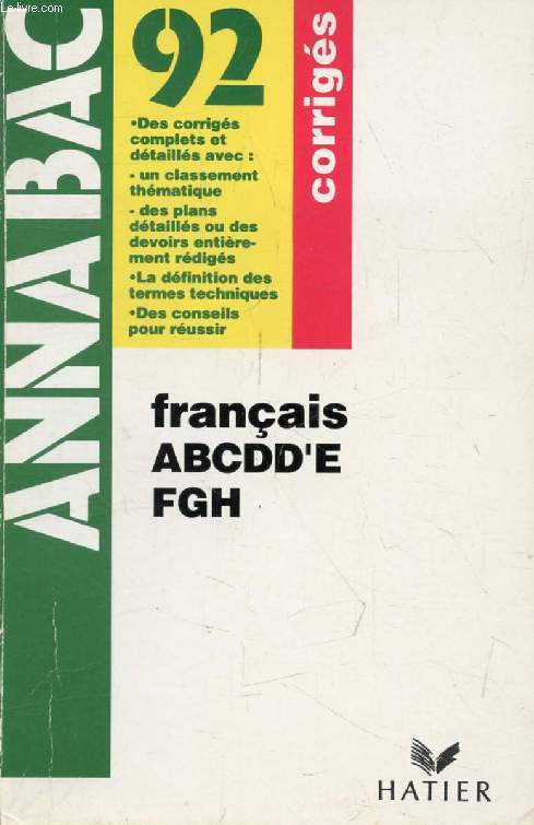ANNABAC 92, FRANCAIS, CORRIGES