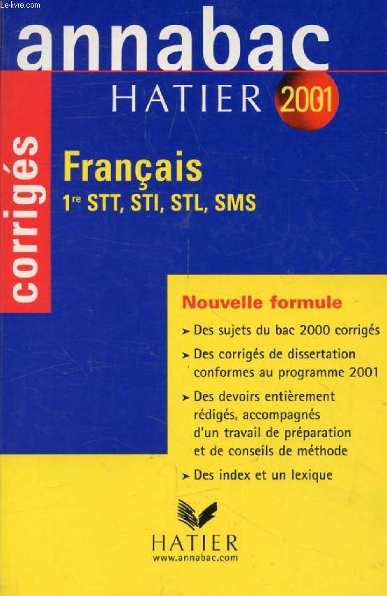 ANNABAC 2001, FRANCAIS STT, STI, STL, SMS, CORRIGES