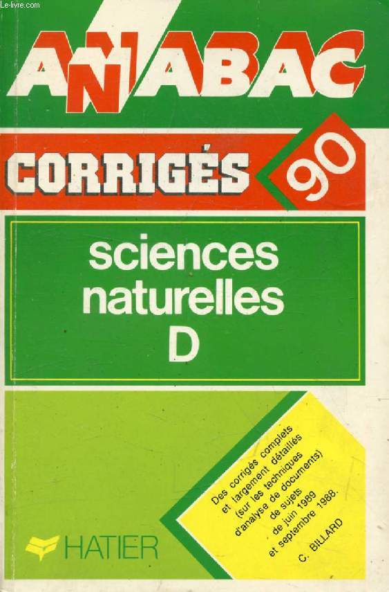 ANNABAC 90, SCIENCES NATURELLES, D, CORRIGES