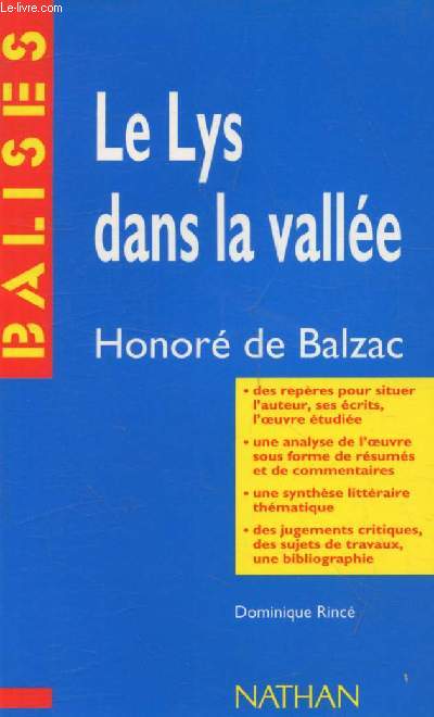 LE LYS DANS LA VALLEE, HONORE DE BALZAC (BALISES)