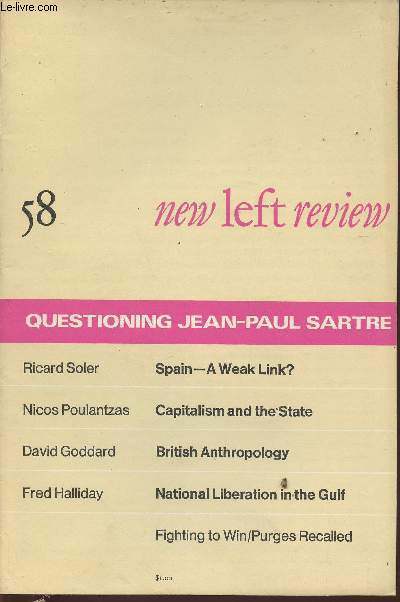 New left Review n58 - November-December 1969-Sommaire: The new Spain par Ricard Soler- The Pompidou rgime par Andr Gorz- Class struggle in the Arab Gulf par Fred Halliday- Swedish communism, end of an interlude par Gran Therborn- Intinerary of a thoug