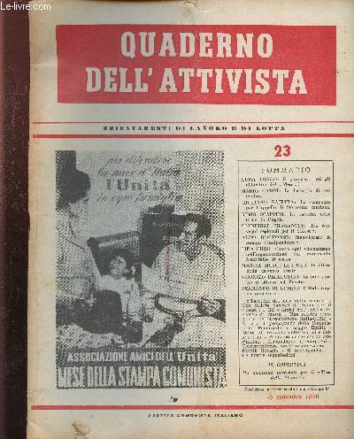 Quaderno dell'Ativista n23, 15 settembre 1950 : La battaglia di settembre, par Mario Cambi - La raccolta delle firme in Puglia, par Remo Scappini - Tre convegni regionali per il 