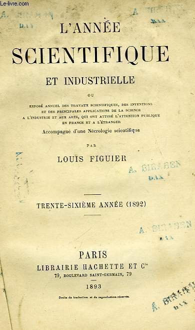 L'ANNEE SCIENTIFIQUE ET INDUSTRIELLE, 36me ANNEE (1892)