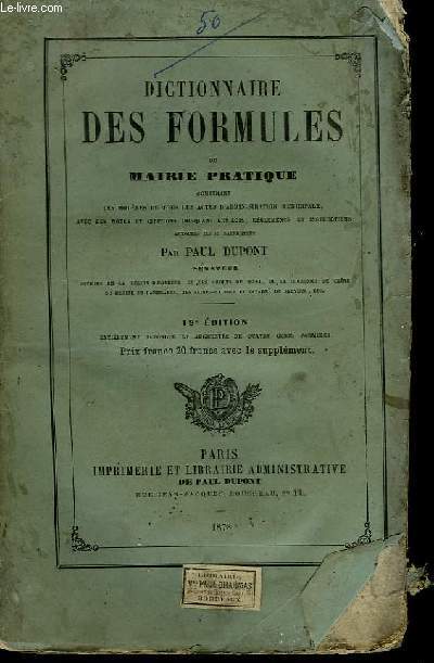 Dictionnaire des Formules. En 2 TOMES
