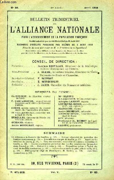 Revue de l'Alliance Nationale pour l'Accroissement de la population franaise. N83, 20me anne.