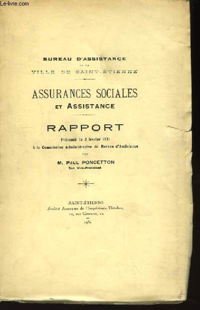 Assurances Sociales et Assistance - Rapport