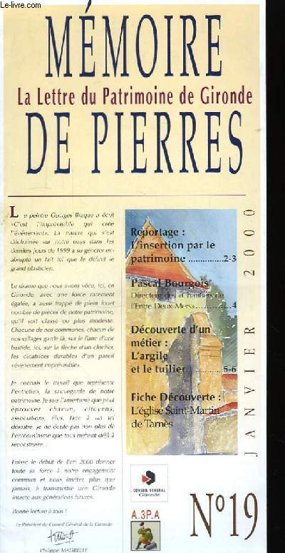 Mmoire de Pierres. N19 : La Lettre du Patrimoine de Gironde.