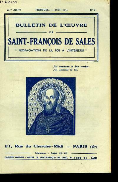 Bulletin de l'oeuvre de Saint-Franois de Sales. N6, 80me anne.