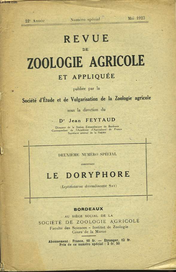 Revue de Zoologie Agricole et applique. 22me anne : Le Doryphore.
