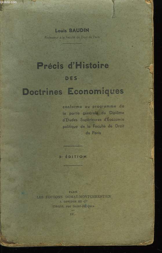 Prcis d'Histoire des Doctrines Economiques