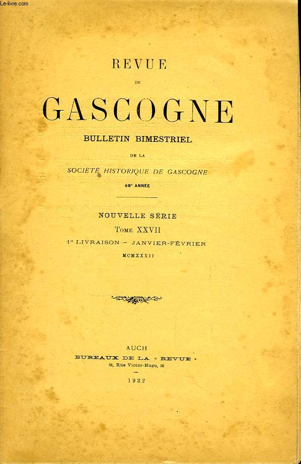 Revue de Gascogne. TOME XXVII, 1re livraison.