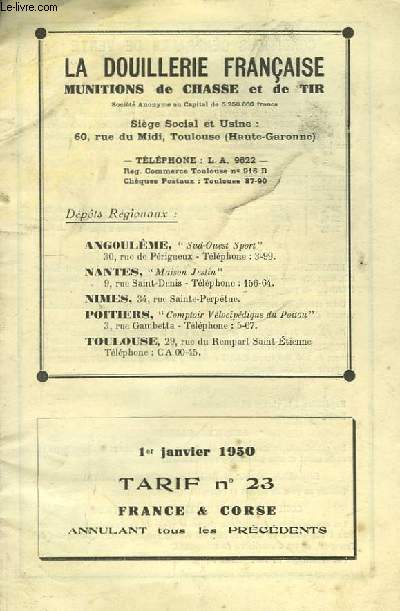Catalogue de tarif n23. Frence et Corse.