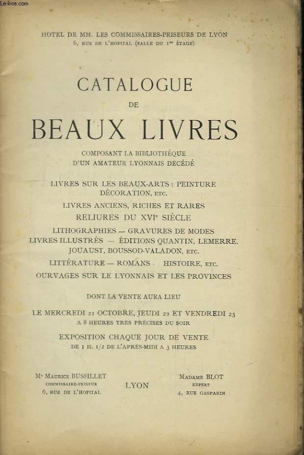 Bibliothque d'un Amateur Lyonnais.