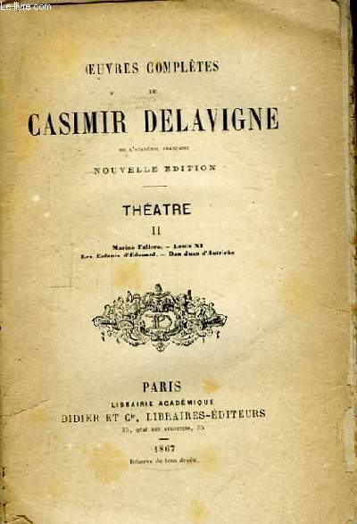 Oeuvres Compltes de C. Delavigne. Thtre, TOME II