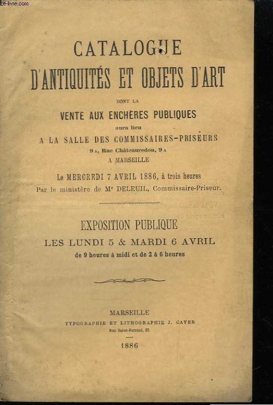 Catalogue d'Antiquits et Objets d'Art.