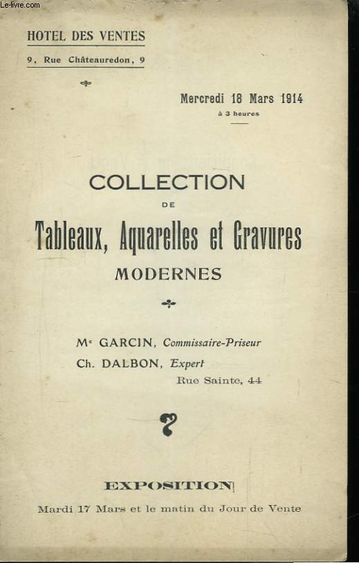 Collection de Tableaux, Aquarelles et Gravures Modernes.