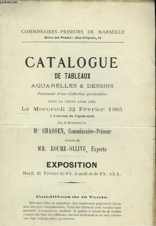 Catalogue de Tableaux, Aquarelles & Dessins.