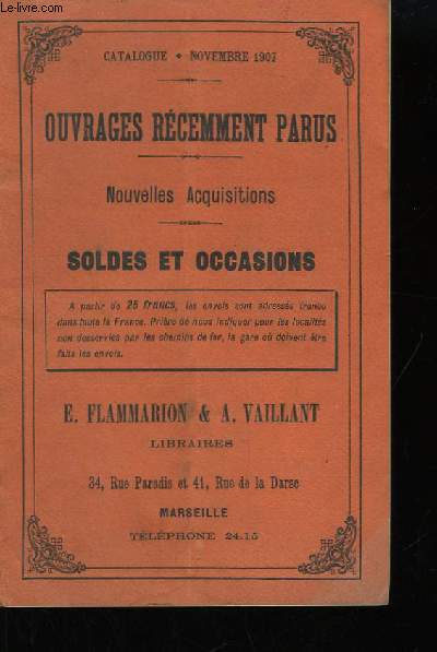 Catalogue d'Ouvrage rcemment Parus. Nouvelles Acquisitions. Soldes et Occasion.