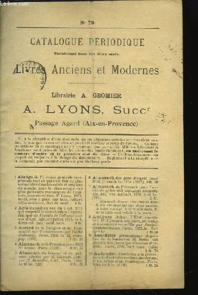 Catalogue Priodique de Livres Anciens et Modernes. N79