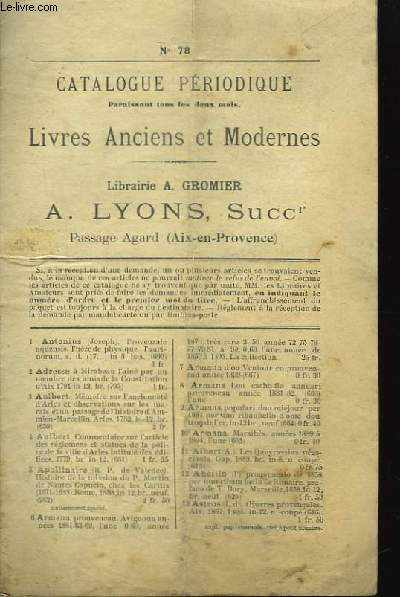 Catalogue Priodique de Livres Anciens et Modernes. N78