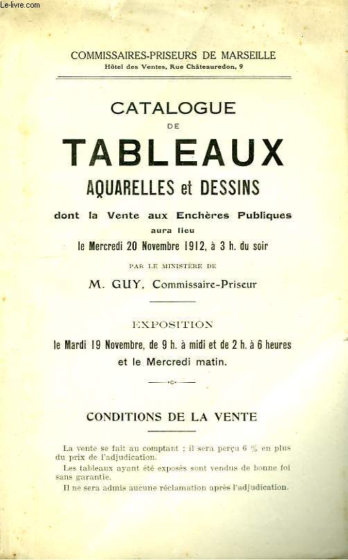 Catalogue de Tableaux, Aquarelles et Dessins.