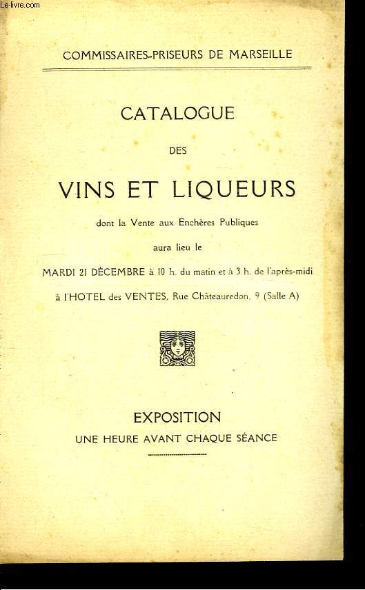 Catalogue des Vins et Liqueurs.