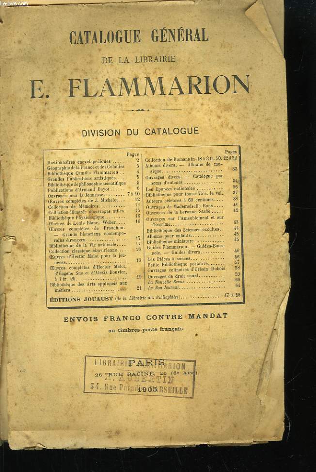 Catalogue Gnral de la Libraire E. Flammarion.
