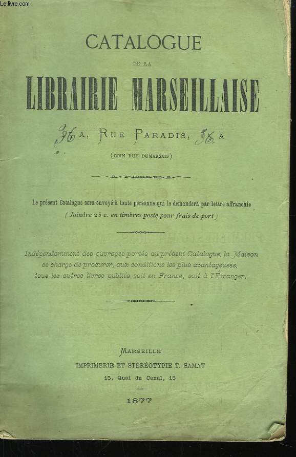 Catalogue de la Libraire Marseillaise.