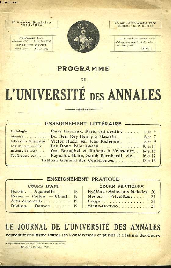 Programme de l'Universit des Annales. 8me anne scolaire.