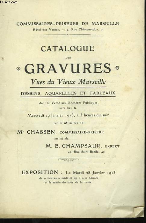 Catalogue des gravures, vues du Vieux Marseille.