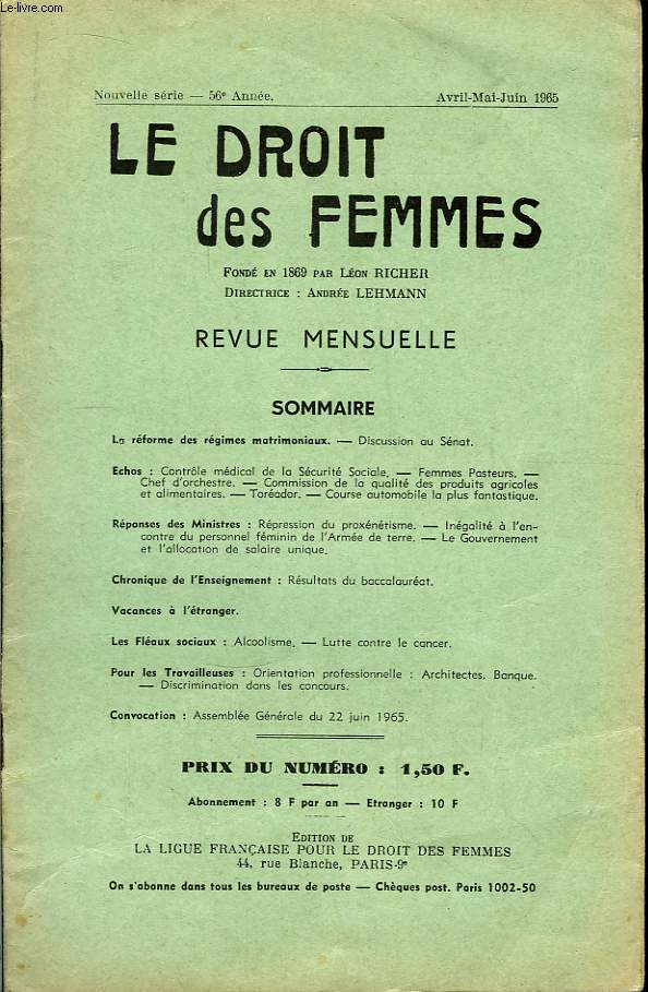 Le Droit des Femmes. 56eme anne.