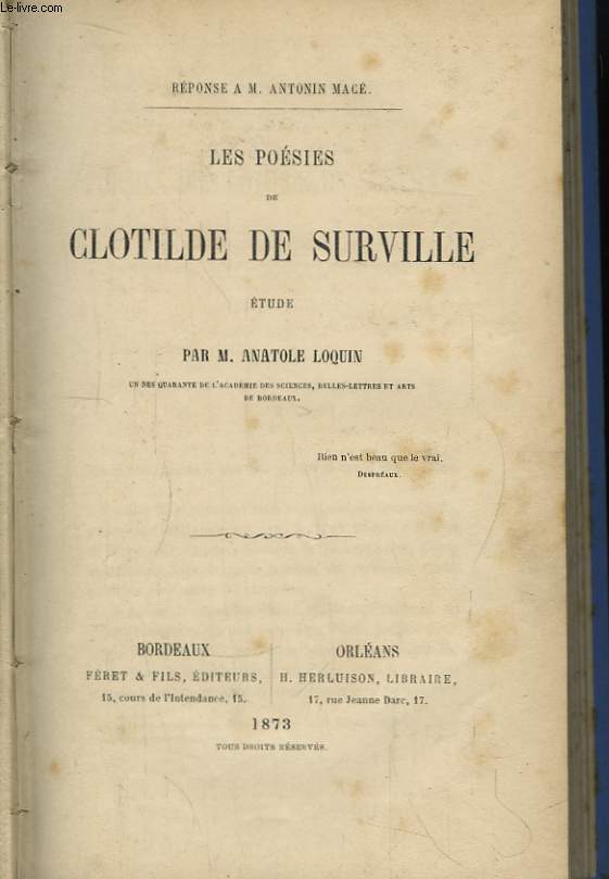 Les Posies de Clotilde de Surville.