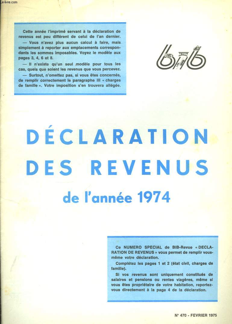 BIB-Revue n470 : Dclarations des revenus de l'anne 1974