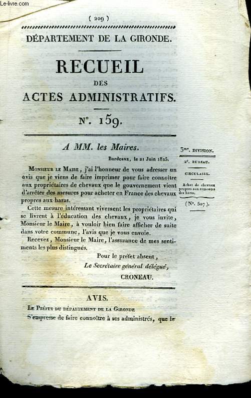 Recueil des Actes Administratifs. N159