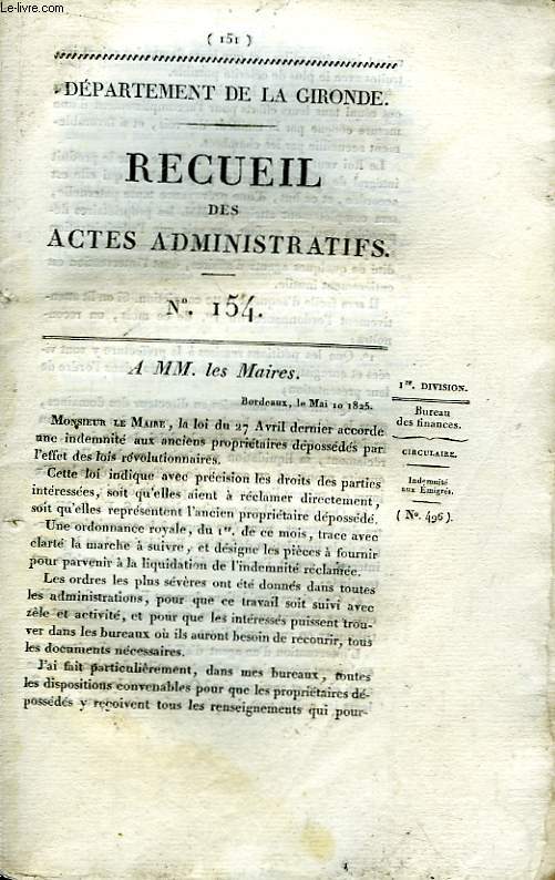 Recueil des Actes Administratifs. N154