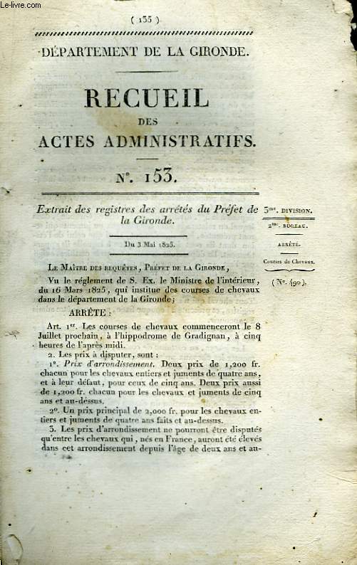Recueil des Actes Administratifs. N153