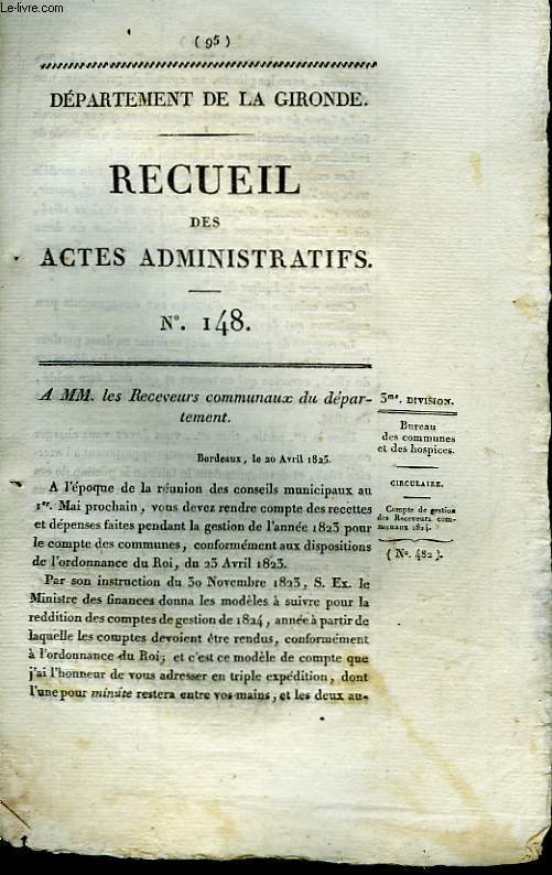 Recueil des Actes Administratifs. N148
