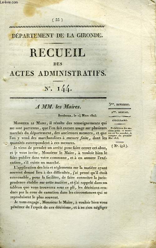 Recueil des Actes Administratifs. N144