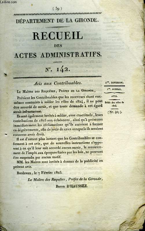 Recueil des Actes Administratifs. N142
