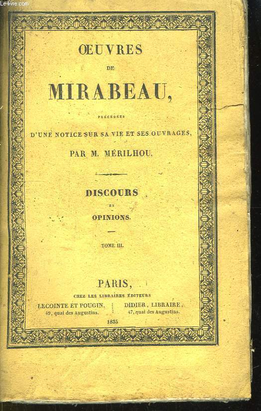 Oeuvres de Mirabeau. Discours et Opinions, Tome III