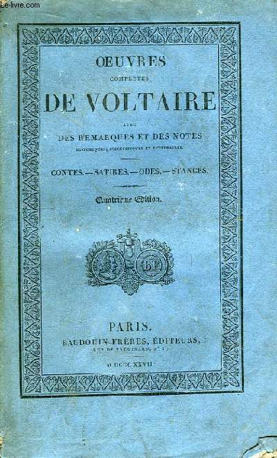 Oeuvres Compltes de Voltaire. TOME 16 : Contes - Satires - Odes - Stances