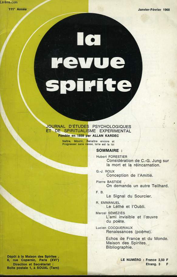 La Revue Spirite. 111me anne. Janvier - Fvrier 1968