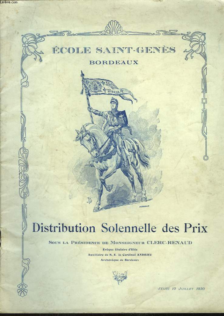 Distribution Solennelle des Prix. 10 juillet 1930
