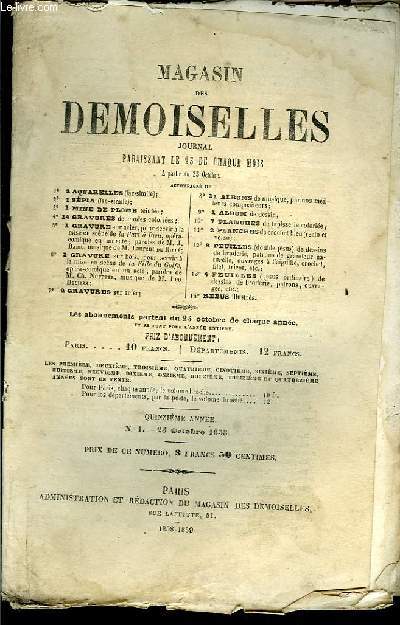 Magasin des Demoiselles. N 1 - 15me anne : Des visites ( suivre), par Mme de Simiane - Le Secret de la Saxe, par Nuitter ...