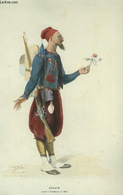 Gravure en couleurs d'un Zouave, dessin  San-Donato en 1859 (Collection Bernard Franck).