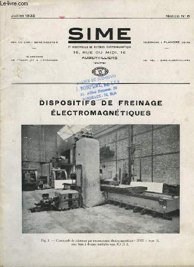 Catalogue SIME. Dispositifs de Freinage Electromagntiques. Notice n6.