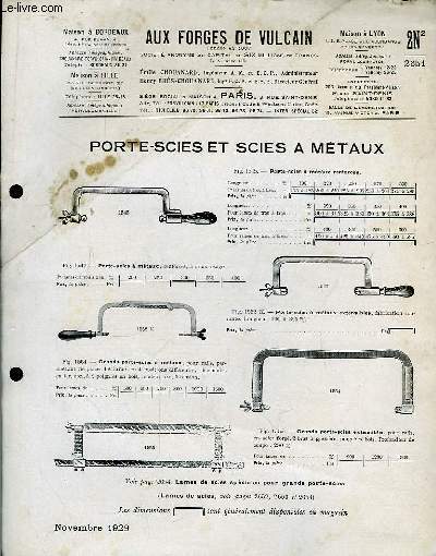 Catalogue-fascicule de Porte-Scies et Scies  Mtaux.