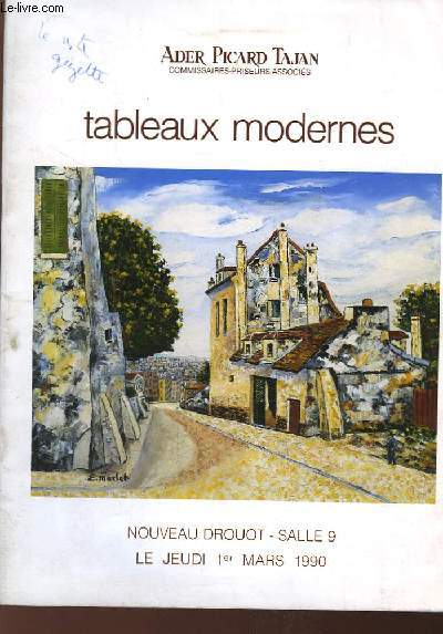 Catalogue de la Vente aux Enchres du 1er mars 1990, au Nouveau Drouot. Tableaux Modernes.