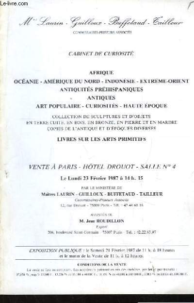 Catalogue de la Vente aux Enchres du 23 fvrier 1987,  l'Htel Drouot. Livres sur l'Art Primitif.
