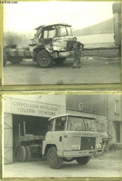 2 photographies originales, d'un garagiste auprs d'un Camion Willeme, camion militaire de la Guerre d'Algrie, avant et aprs rparation. (Chalons sur Marne)